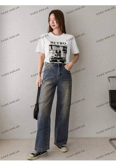 Startmore Retro Baskılı Oversize Kalıp Unisex T-shirt Beyaz