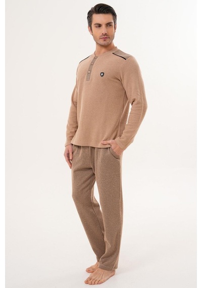 Mecit Pijama Mecit 2998 Kahve Selanik Kumaş Kışlık Erkek Pijama Takımı Kahverengi