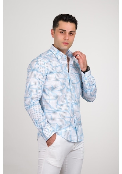 Ecer Regular Fit Desenli Pamuklu Uzun Kol Erkek Gömlek