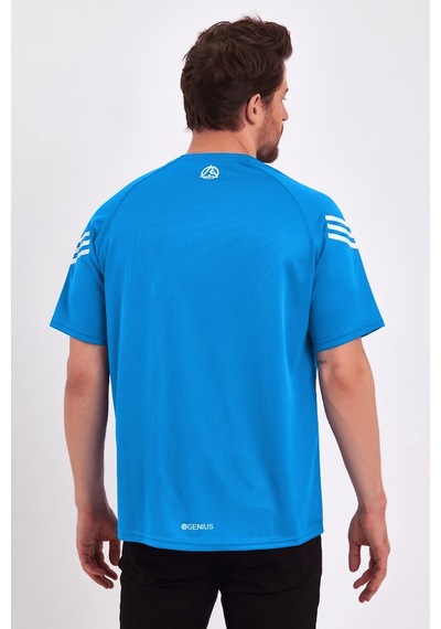 Genius Store Store Erkek Spor Tişört Baskılı Fitness, Antrenman Fit T-shirt Mavi