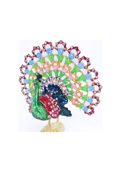 Swarovski Taşlı Yeşil Tavus Kuşu Figürlü Mücevher-takı Kutusu