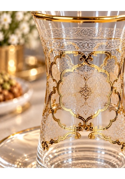 6 Kişilik 12 Parça Premium Gemma Gold Çay Takımı-7958 Şeffaf