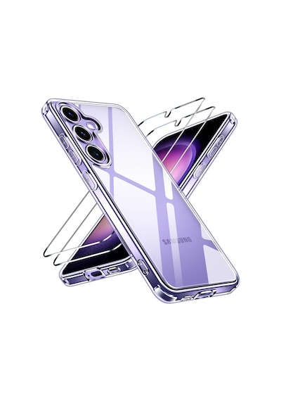 Samsung Galaxy Uyumlu S24 5g Şeffaf Silikon Kılıf & 2 Adet Temperli Cam Ekran Koruyucu Seti