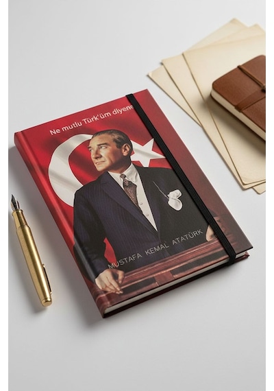 Atatürk Tarihsiz Ajanda Kuşe Kapak Kırmızı 1 Adet Atatürk Modalist Çizgili Defter Lastikli 14x20 Cm Günlük Planlayıcı