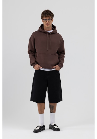 Vamos Basic Oversize Kapüşonlu Sweatshirt Kahve