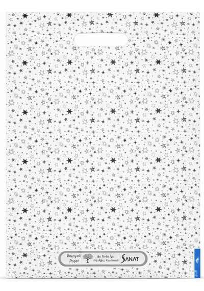 Güçlendirilmiş El Geçmeli Takviyeli Mağaza Poşeti Elit Yıldız Desen Baskı No 3 32 X 42 Cm 50 Adet