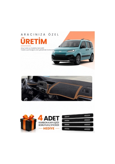 Fiat Doblo 2023-2026 Uyumlu Torpido Koruma Örtüsü Oto Kılıfı - Siyah Kahverengi