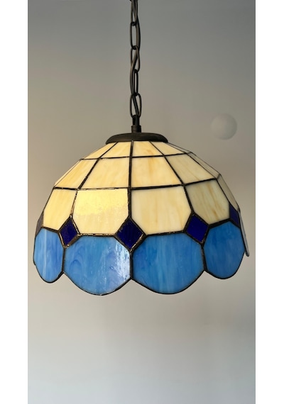Yüceeller Vitray Ayarlanabilir Sarkıt Avize Mavi 30cm 12" Mavi