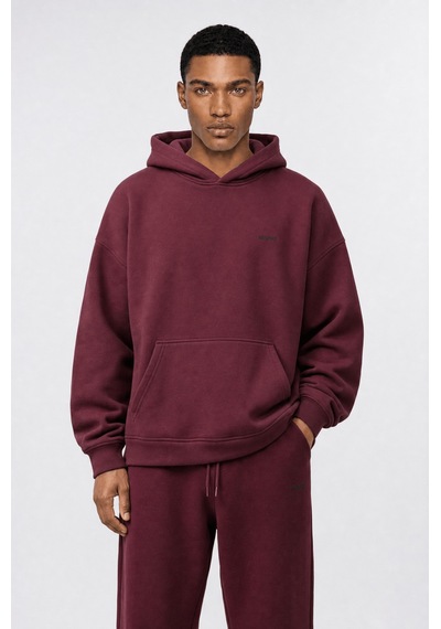 Erkek Respire Basic Oversize Hoodie Bordo