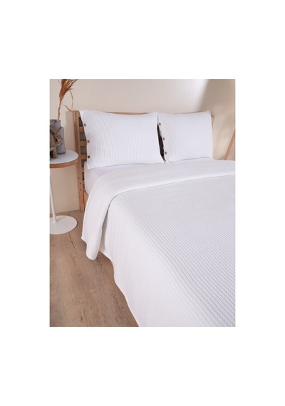 Tek Kişilik Örgü Desen Pike Yatak Örtüsü Seti 160x230 Cm Pike 50x70 Cm Yastık Beyaz