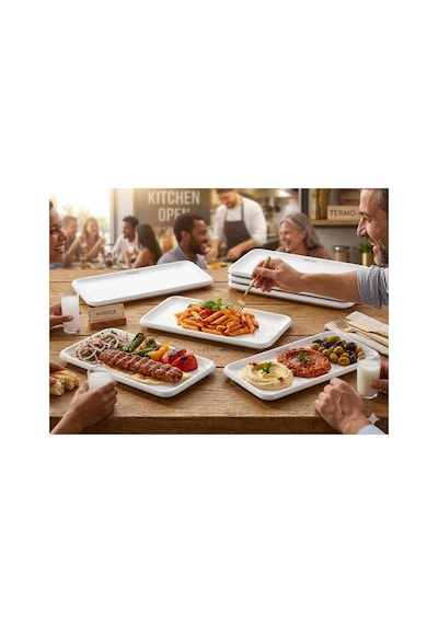 12 Adet 16x35 Cm Mimoza Beyaz Melamin Tavuk Sunum Tabağı Kebap, Makarna, Meze Servis Tabağı Beyaz