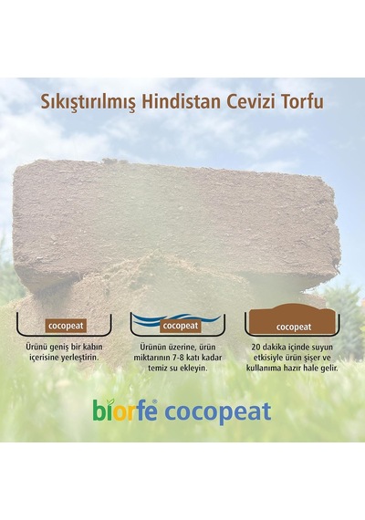 Biorfe Premium Sıkıştırılmış Hindistan Cevizi Torfu, Coco Peat Block, Su Tutucu Torf 10 Kg Diğer