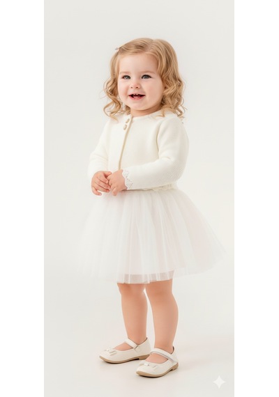 Mnk Baby & Kids Triko Bolerolu Kız Bebek Elbise M00772 ekru