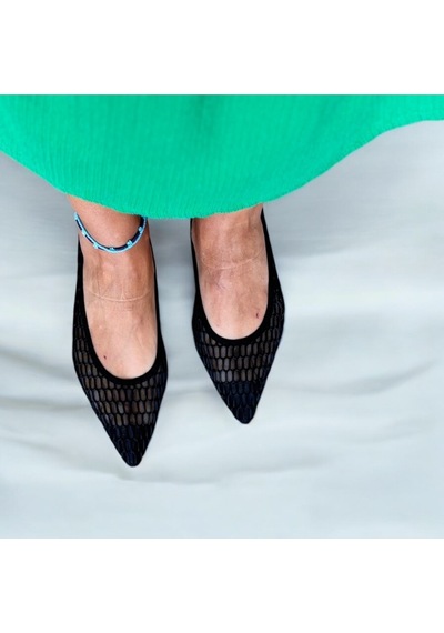 Ne&ve Shoes Siyah File Kadın Sivri Burunlu Günlük Rahat Babet