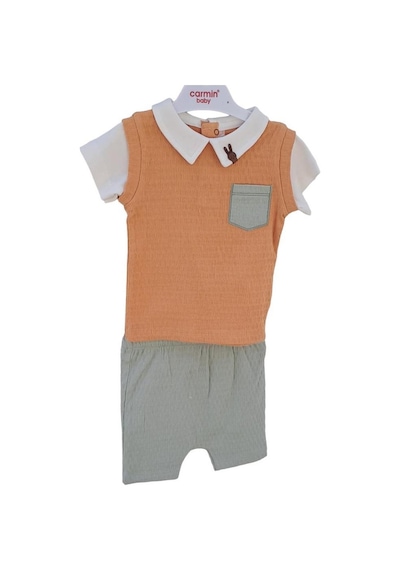 Zekids Erkek Bebek Pamuklu İkili Cep Detaylı Yazlık Takım-12577-mint Mint Yeşili