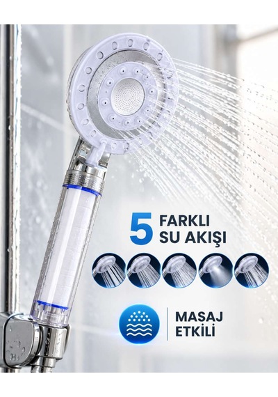 Etkili Filtreli Duş Başlığı 5 Fonksiyonlu Yağmur Sis Geniş Karışık Su Akışı Diğer
