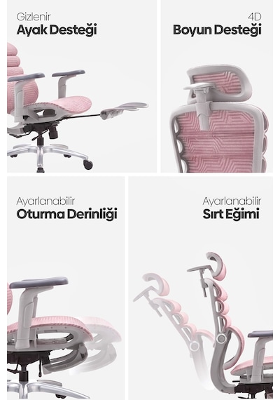 Rosso Ergonomik Çalışma Koltuğu - Pembe