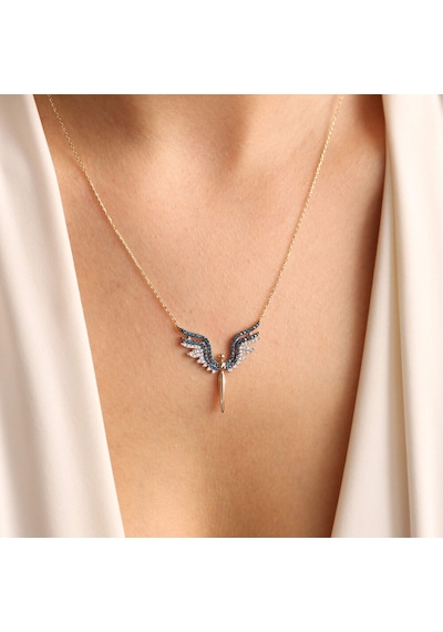 14 Ayar Altın Angel Kolye Blue Topaz
