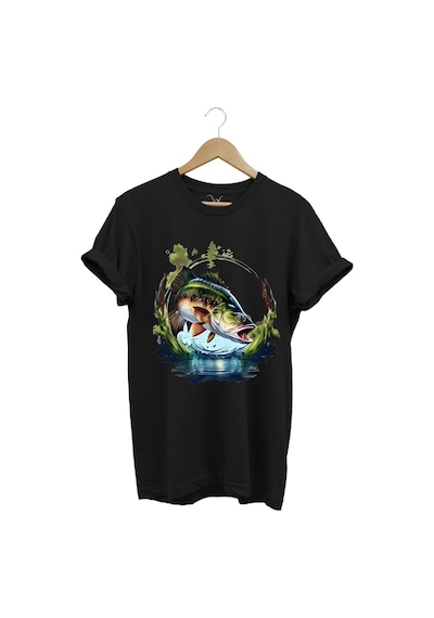 Balıkçılık Levrek Balıkçılığı Fishing Doğa Ve Deniz Baskılı Regular Fit %100 Pamuk Tişört Siyah