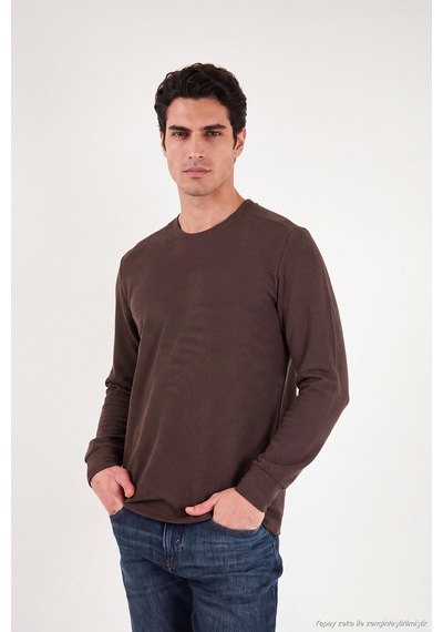 Buratti Pamuklu Bisiklet Yaka Normal Kalıp Basic Sweat Erkek Sweat 5905073 Kahve