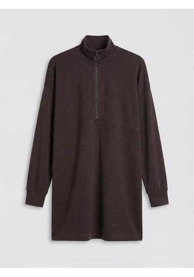 Lcw Modest Kahverengi Dik Yaka Soft Touch Kadın Sweatshirt Tunik