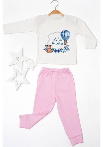 Pia Baby İsme Özel Erkek Çocuk 2 Adet Pijama Takımı %100 Pamuk Penye İsim Baskılı Kişiye Özel Kreş Pijaması Hediye Seti 10092p15pi Krem
