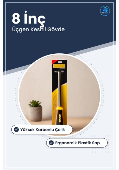 Üçgen Metal Eğe Törpü 8 İnç Çelik Gövdeli Plastik Saplı El Zımpar