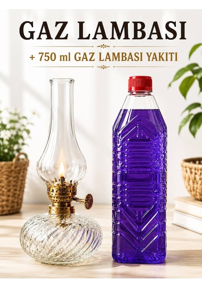 Cam Gaz Lambası 750 Ml Gaz Lambası Yakıtı Hediyeli Nostaljik Aydınlatma Şeffaf