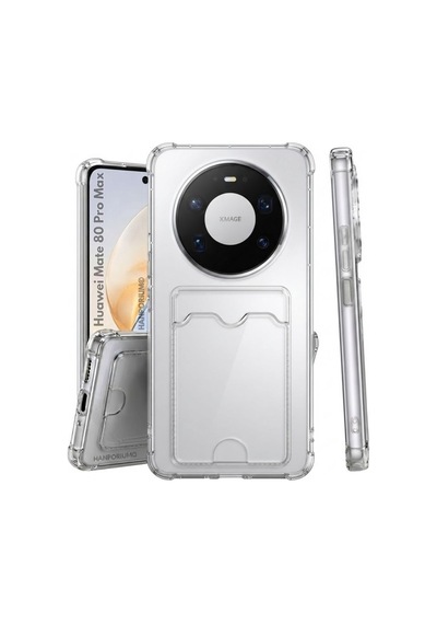 Huawei Mate 80 Pro Max Uyumlu Kartlıklı Kılıf Köşe Korumalı Cüzdanlı Silikon Kapak Şeffaf