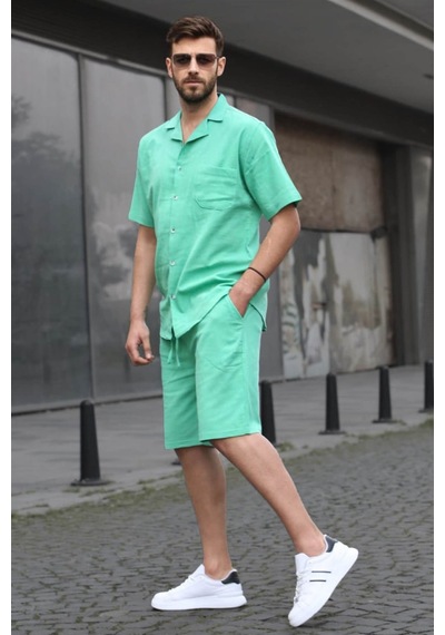 Madmext Erkek Yeşil Basic Oversize Gömlek Takımı 5588