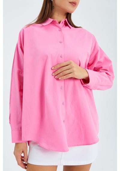 Mixray 4618 Kadın Arkası Robalı Basic Gömlek Pembe