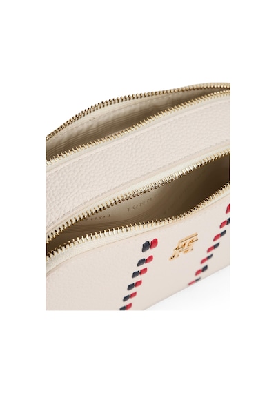 Tommy Hilfiger Kadın Çakıl Tanesi Süslemeli Fermuarlı Çapraz Askılı Bej Omuz Çantası Aw0aw18153-aeo-12897 Beyaz