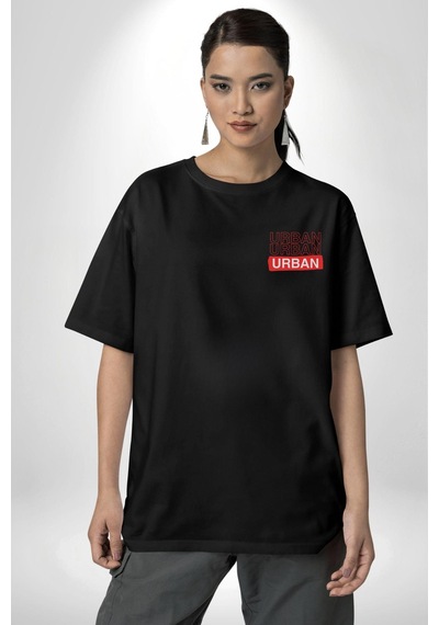 Şehir Sokak Stili Melek Heykeli Siyah Oversize Unisex Ön Ve Sırt Baskılı Tişört Siyah