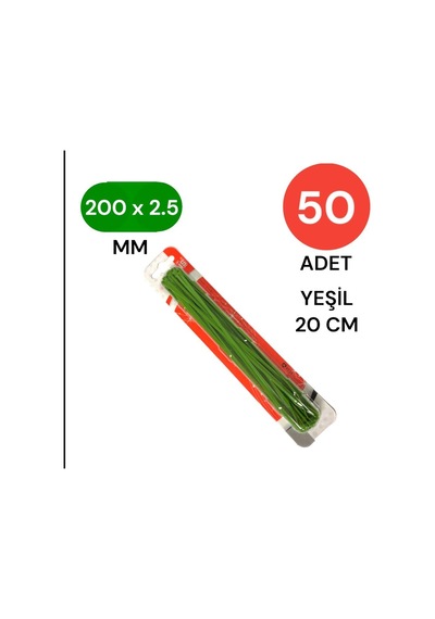 Yeşil Plastik Kablo Bağı 200mm X 2.5mm 50 Adet Cırt Kelepçe Seti Kablo Düzenleyici Bağ Standart