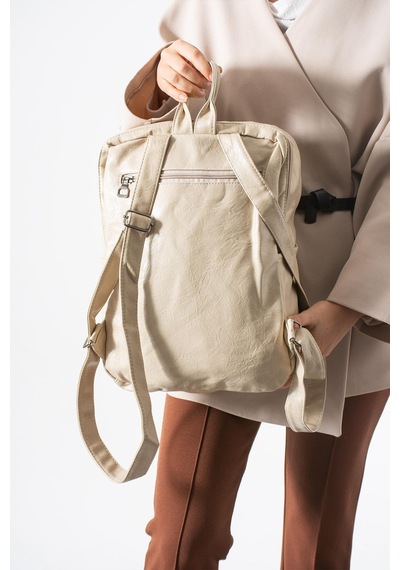571 Collections Suni Deri Yıkama Sırt Çantası Poliüretan Krem Model: 571-14-16g Krem