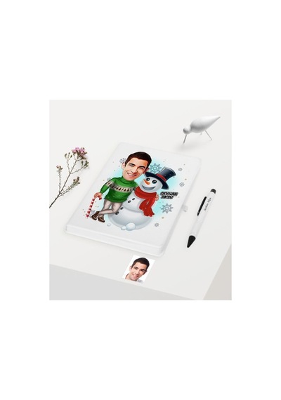 Kişiye Özel Yılbaşı Temalı Bay Karikatürlü Beyaz Defter Kalem Set (394448802)