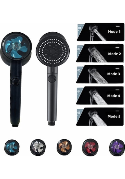 Turbo Fan 5 Fonksiyonlu Siyah Duş Başlığı El Duşu Handshower Diğer