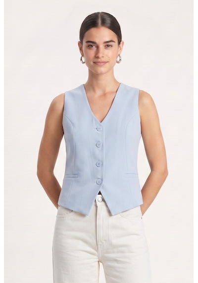 Ritnice Kadın Style Açık Mavi Astarlı Dokuma Yelek