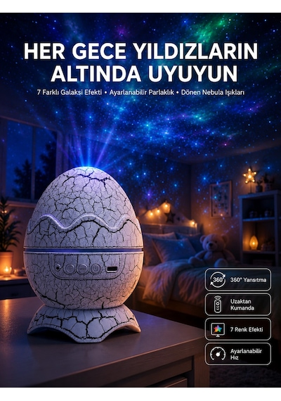 Yumurta Görünümlü Masa Ve Gece Lambası Renk Değiştirebilen Projektör Rekli