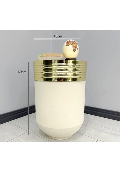 Elegant Dekoratif Gold Darbuka Krem Sehpa 60cm