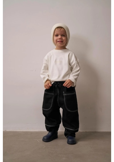 Oh La La Koala Cep Detaylı Unisex Kot Pantolon Siyah