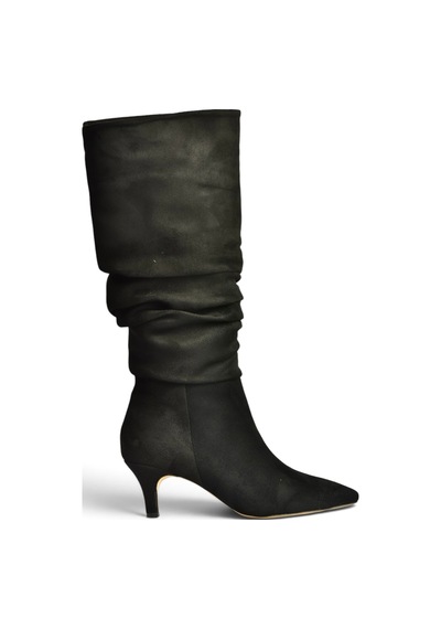 Fox Shoes Z965170402 Siyah Süet İnce Topuklu Büzgülü Kadın Çizme
