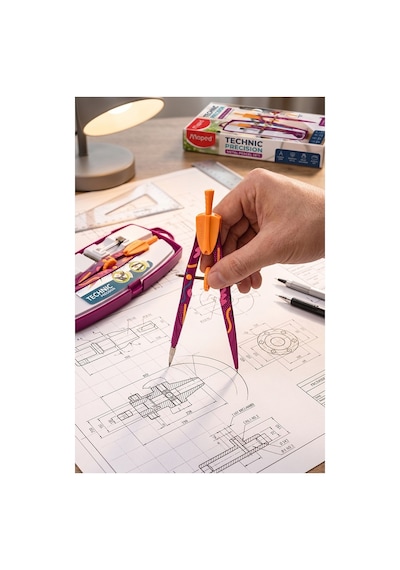 Mor Metal Pergel Seti 3 Parça 1 Adet Maped Technic 291013 Precision Profesyonel Pergel Çizim Matematik Geometri Mimari