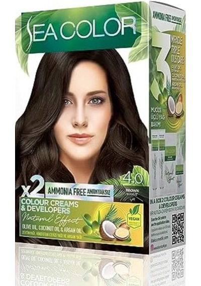 Amonyaksız, Vegan, Doğal, Besleyici Kalıcı Saç Boyası%100 Beyaz Kapama 1 Paket 2 X 50 Ml Boya & Oksidan Kahve 4.0