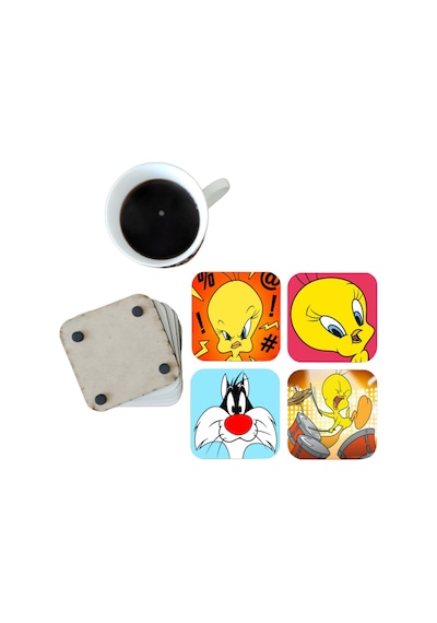 Tweety Dekoratif Ahşap Bardak Altlığı Seti 048 Çok Renkli