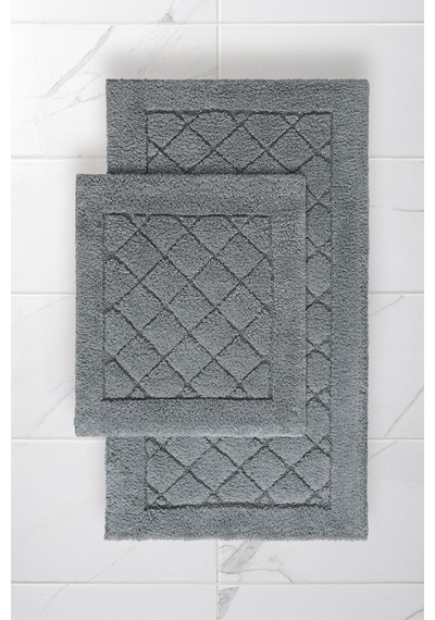 Lilly 2'li Pamuk Banyo Paspas Seti Yumuşak Dokulu Gri Yıkanabilir 60x100 + 60x50cm, Ll005g