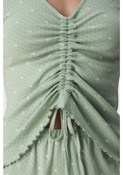 Penti Açık Yeşil Tiny Hearts Pamuklu Pointel Şortlu Pijama Takımı
