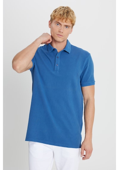 AC&Co / Altınyıldız Classics Erkek Indıgo %100 Pamuk Slim Fit Dar Kesim Polo Yaka Tişört İndigo