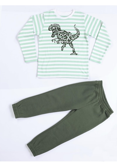 Casabony Yeşil Yazılı Dino Jogger +T-Shirt Takım-Koyu Yeşil