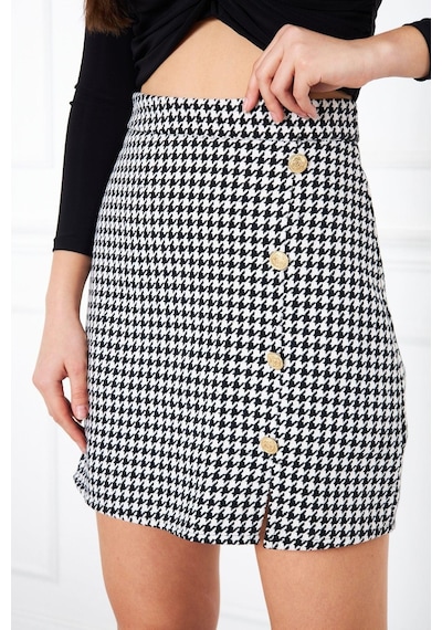 Darlin Moda Siyah Düğme Detaylı Tweed Mini Etek DM 2002 Siyah